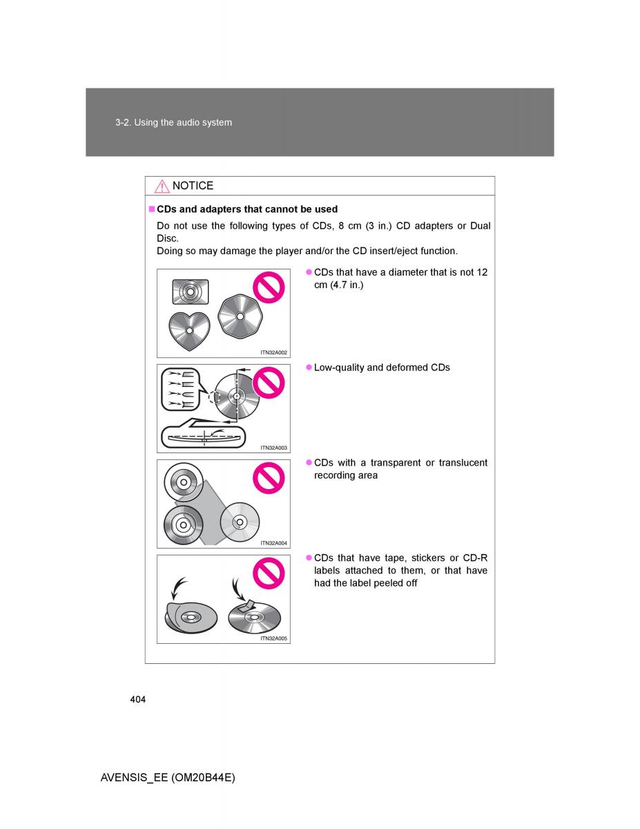 Toyota Avensis III 3 owners manual / page 404