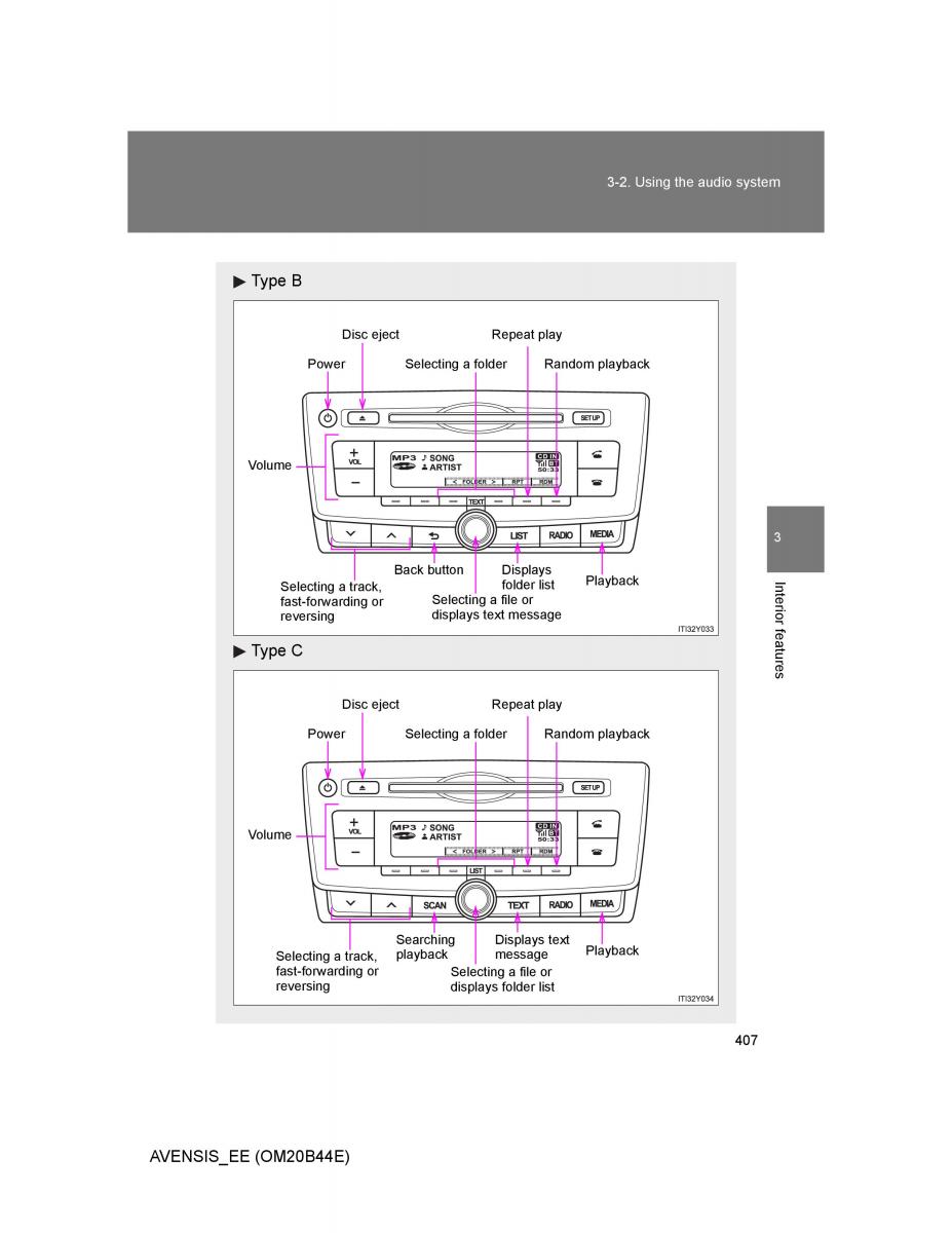 Toyota Avensis III 3 owners manual / page 407