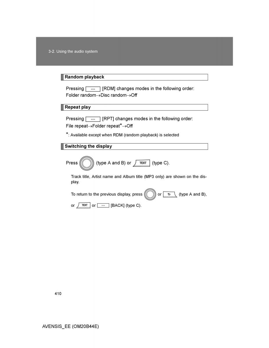 Toyota Avensis III 3 owners manual / page 410