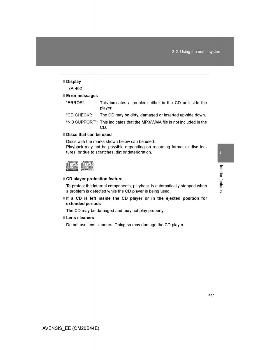 Toyota Avensis III 3 owners manual / page 411