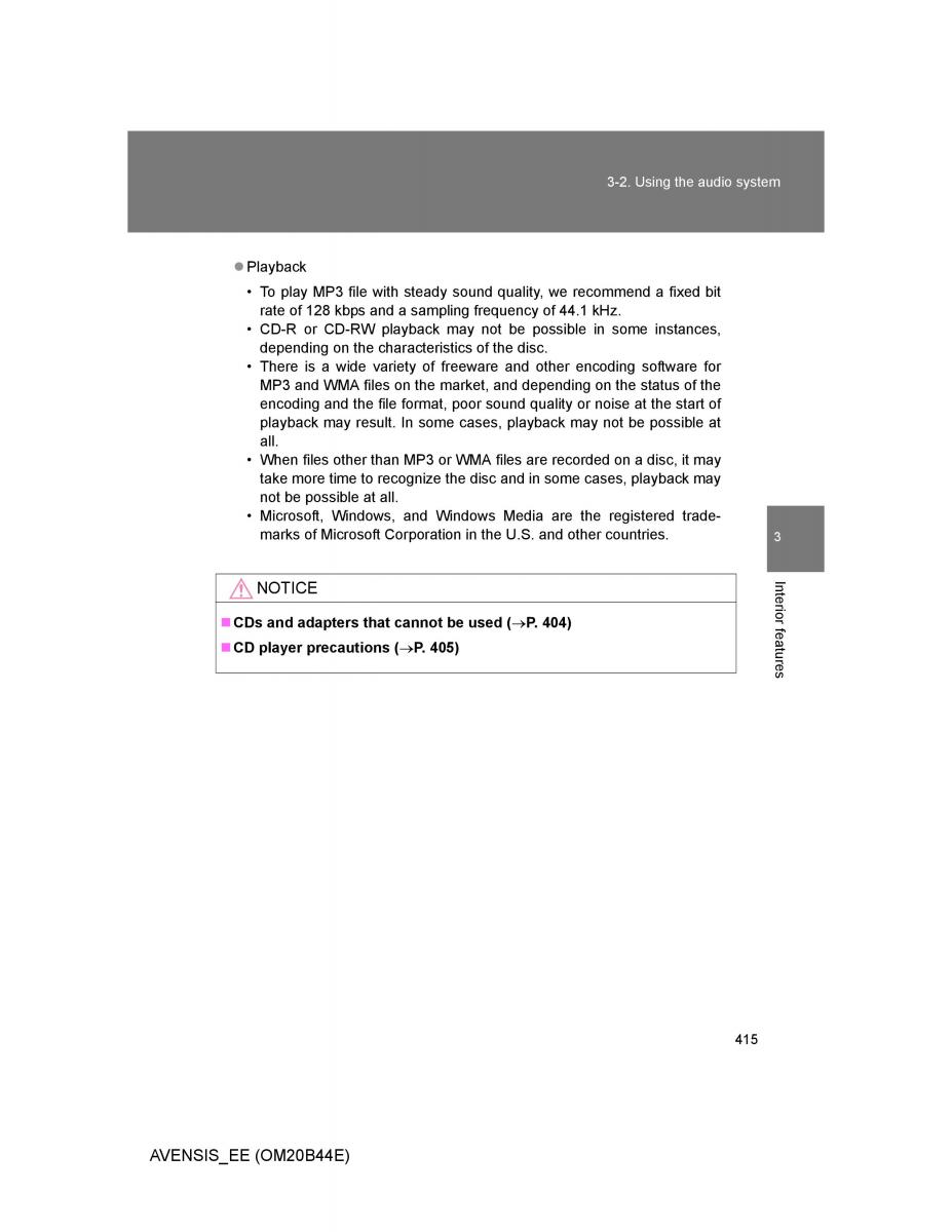 Toyota Avensis III 3 owners manual / page 415