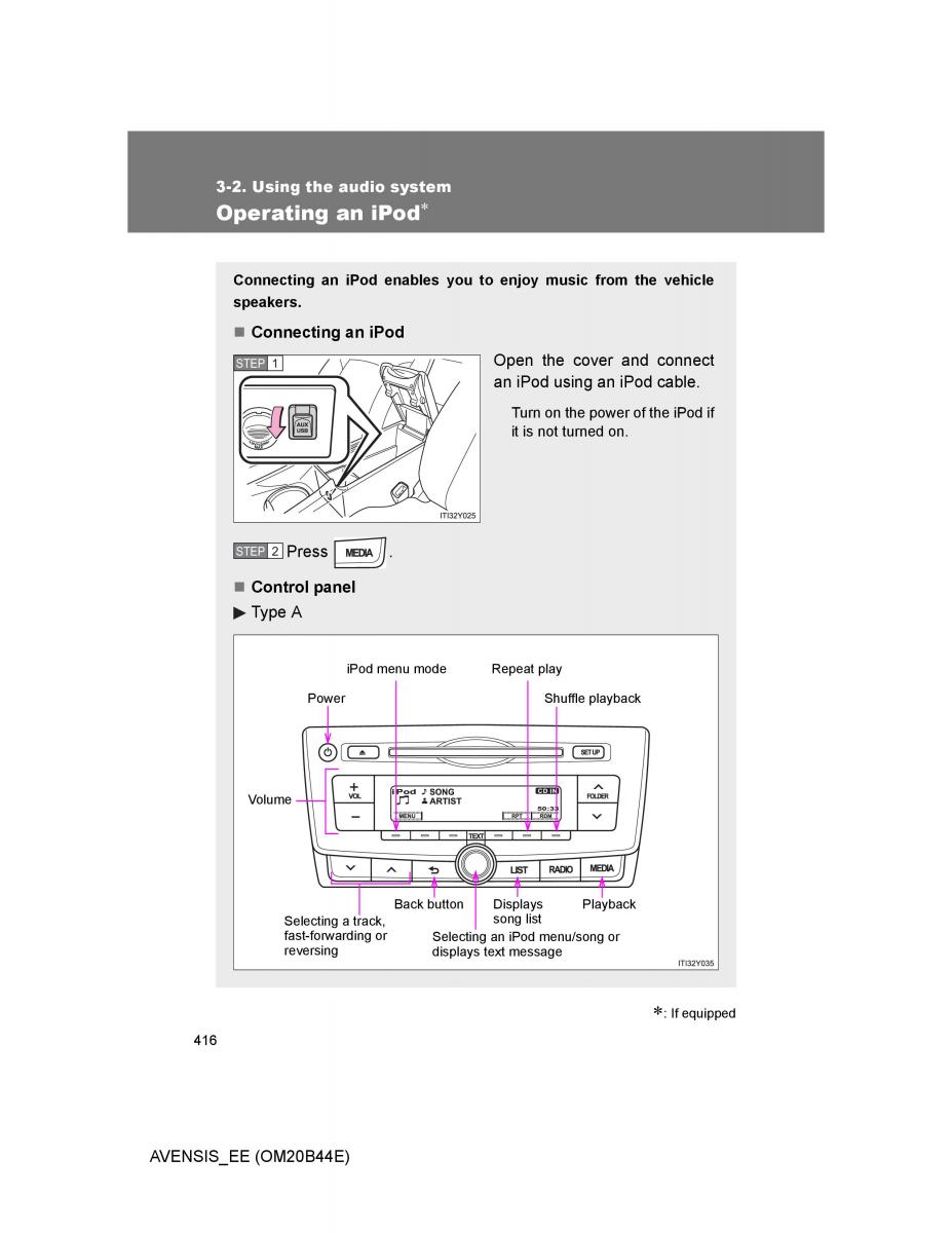 Toyota Avensis III 3 owners manual / page 416