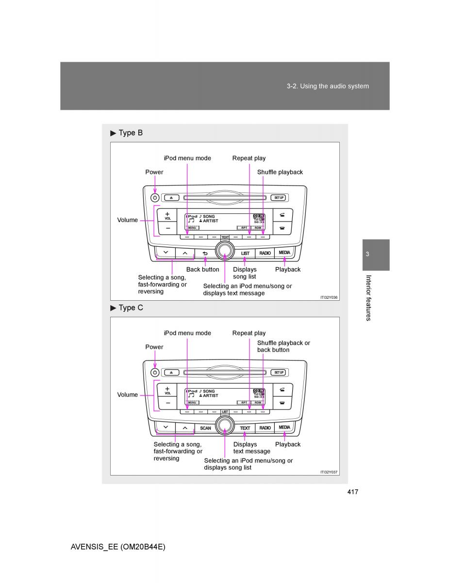 Toyota Avensis III 3 owners manual / page 417