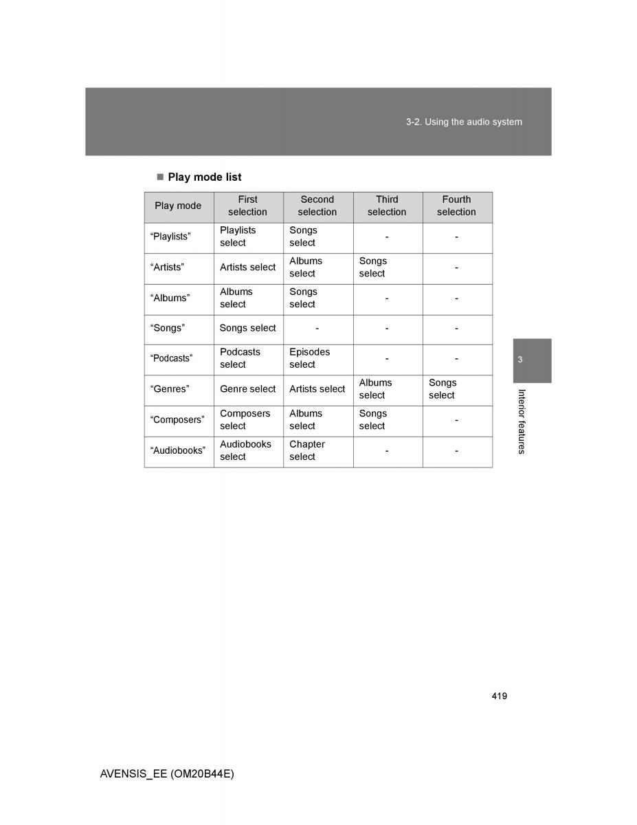 Toyota Avensis III 3 owners manual / page 419