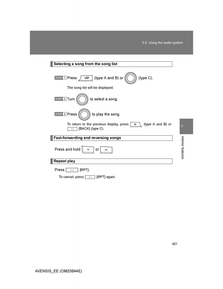 Toyota Avensis III 3 owners manual / page 421