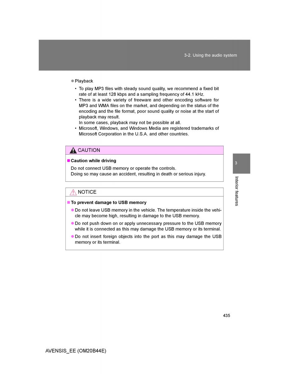 Toyota Avensis III 3 owners manual / page 435