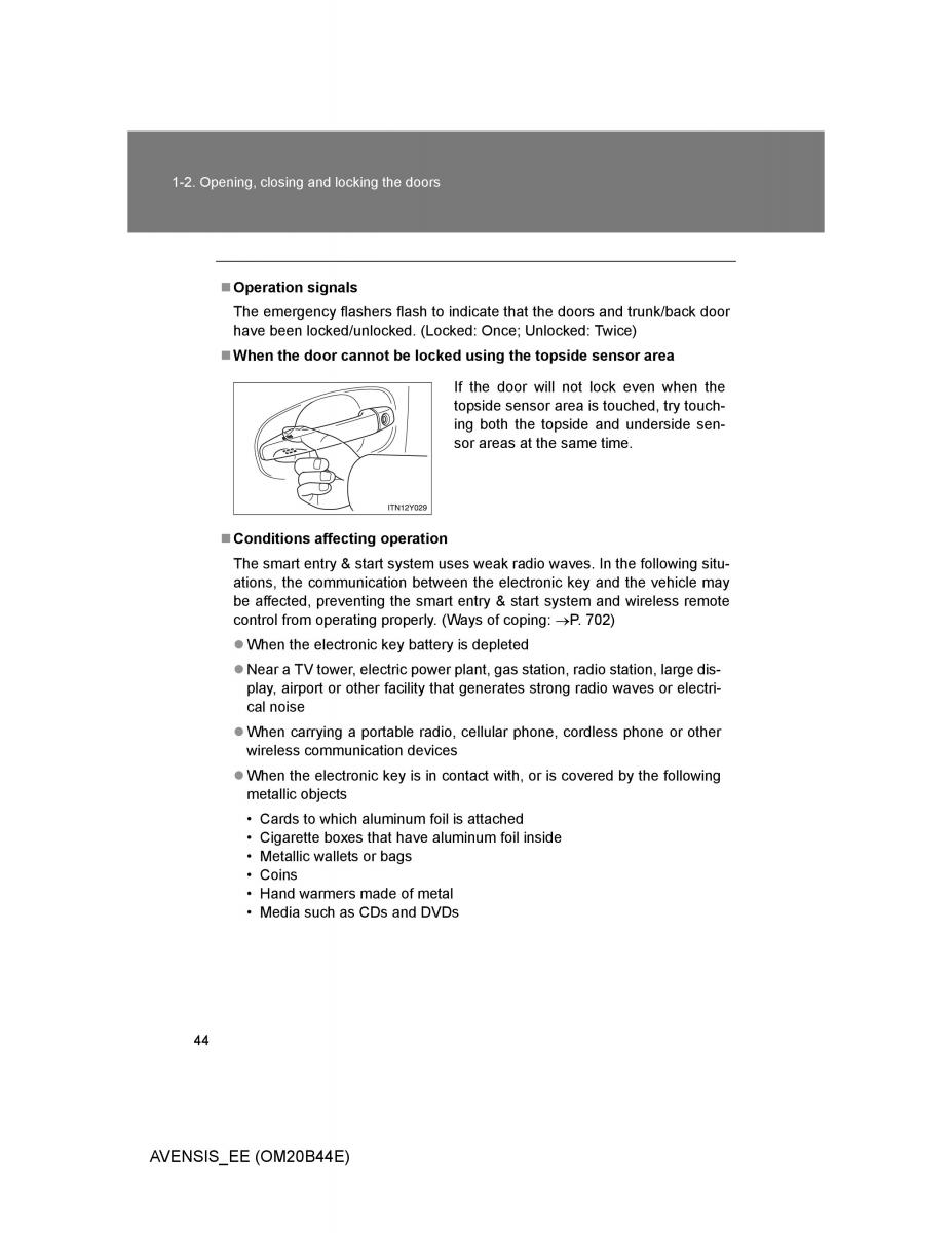 Toyota Avensis III 3 owners manual / page 44