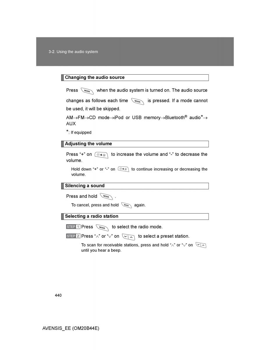 Toyota Avensis III 3 owners manual / page 440