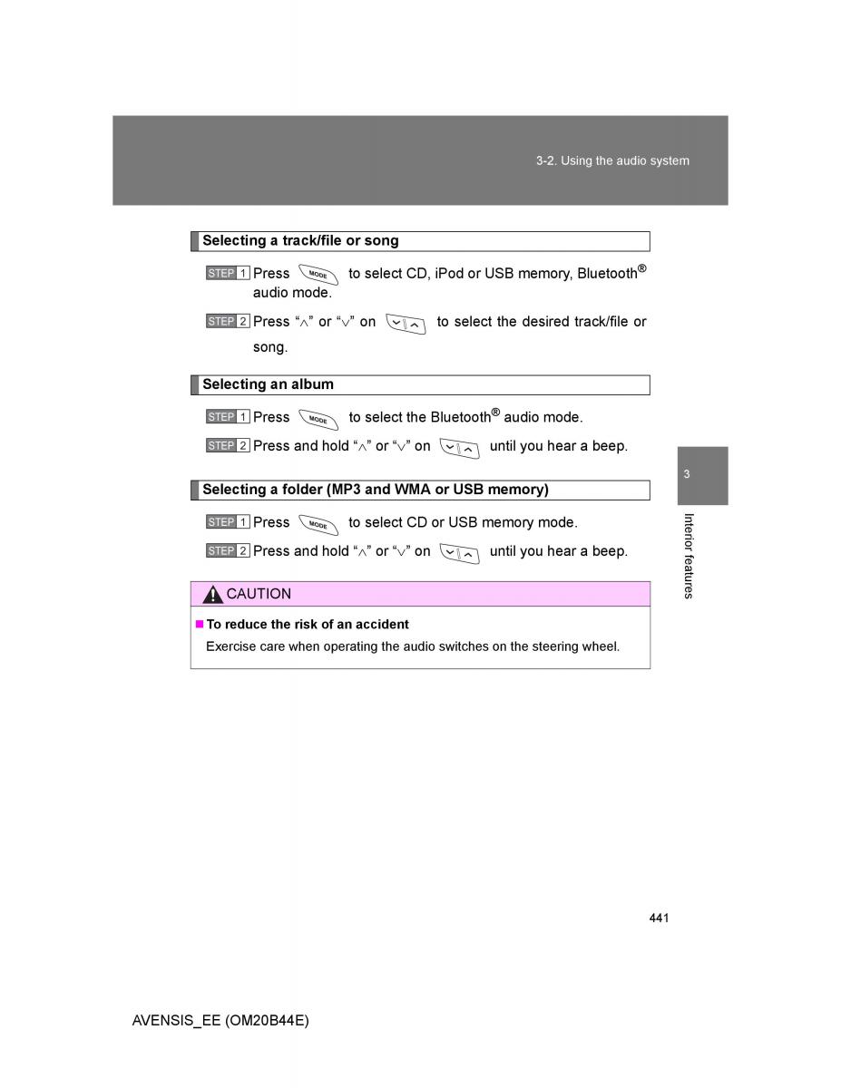 Toyota Avensis III 3 owners manual / page 441