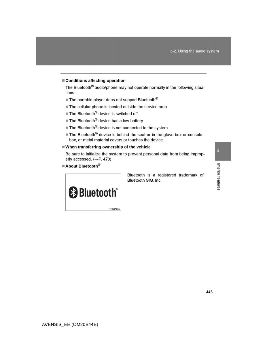 Toyota Avensis III 3 owners manual / page 443