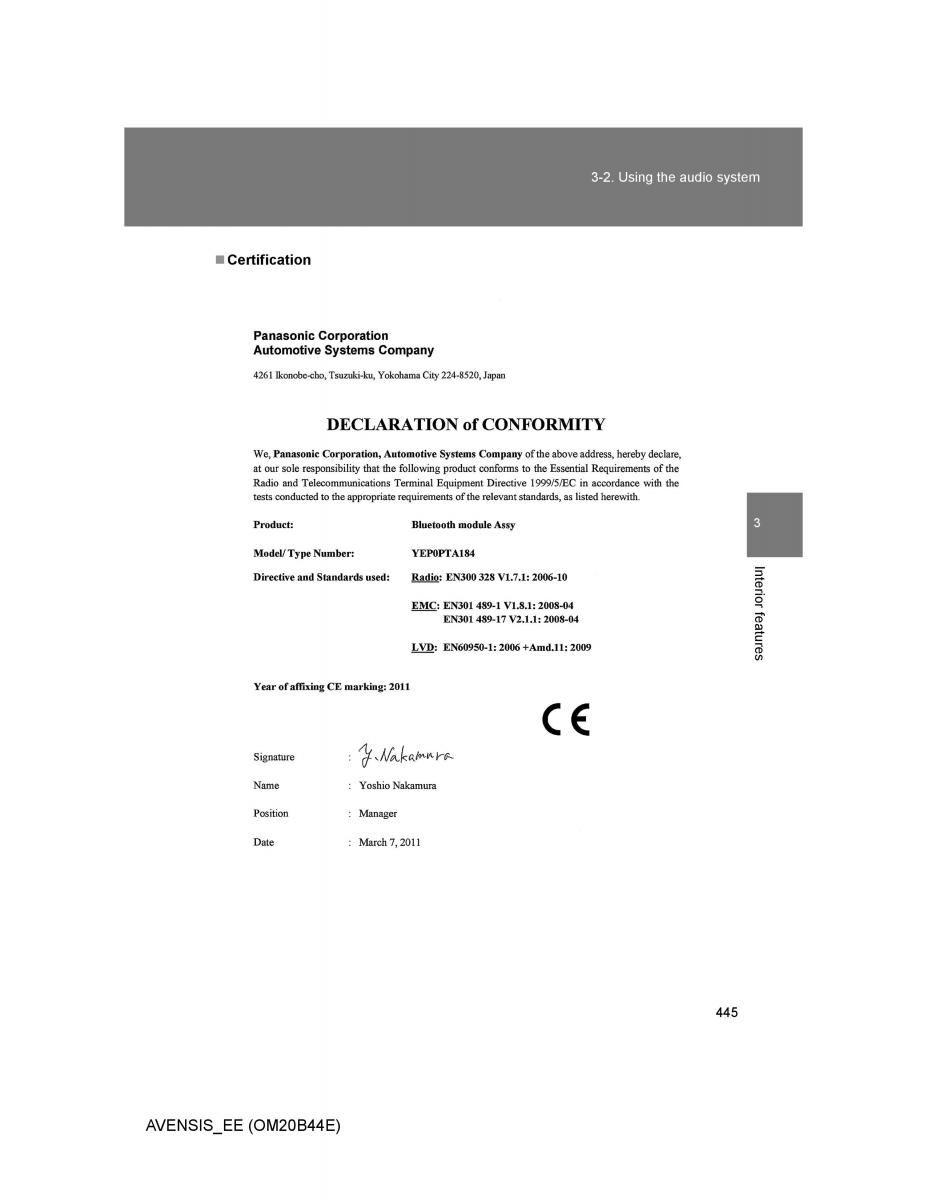 Toyota Avensis III 3 owners manual / page 445