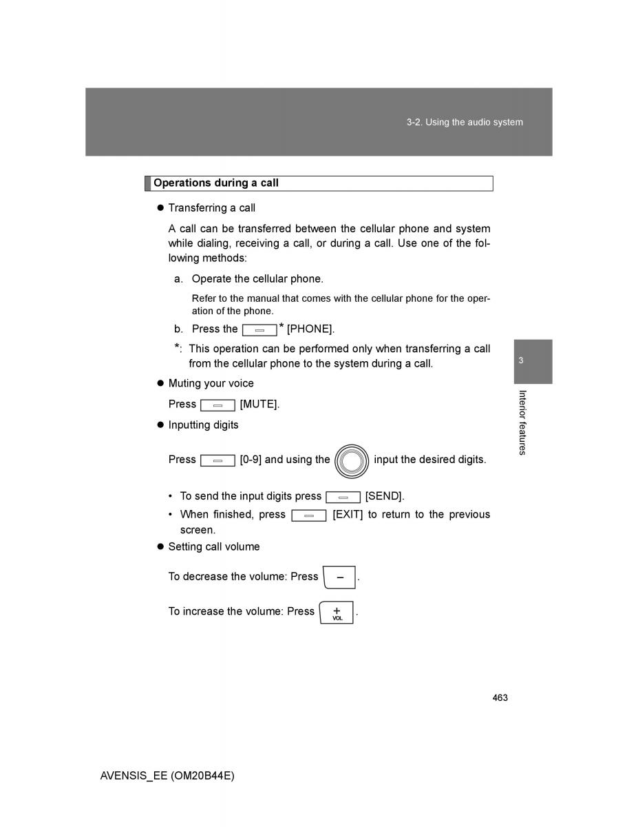 Toyota Avensis III 3 owners manual / page 463