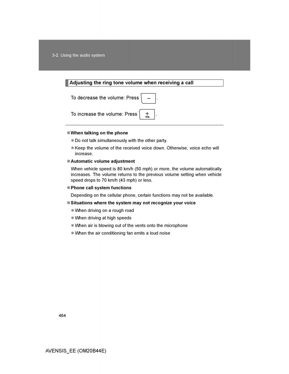 Toyota Avensis III 3 owners manual / page 464