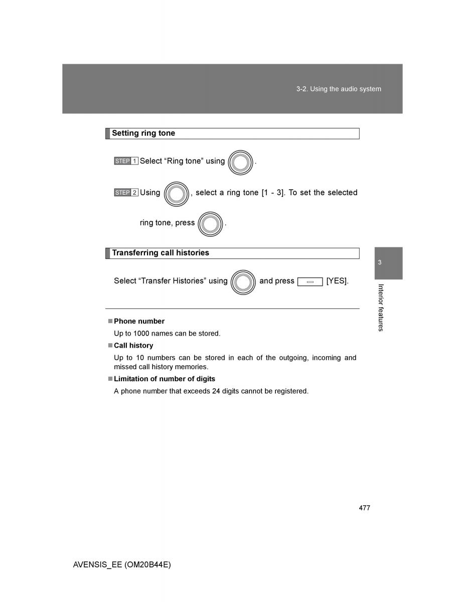 Toyota Avensis III 3 owners manual / page 477