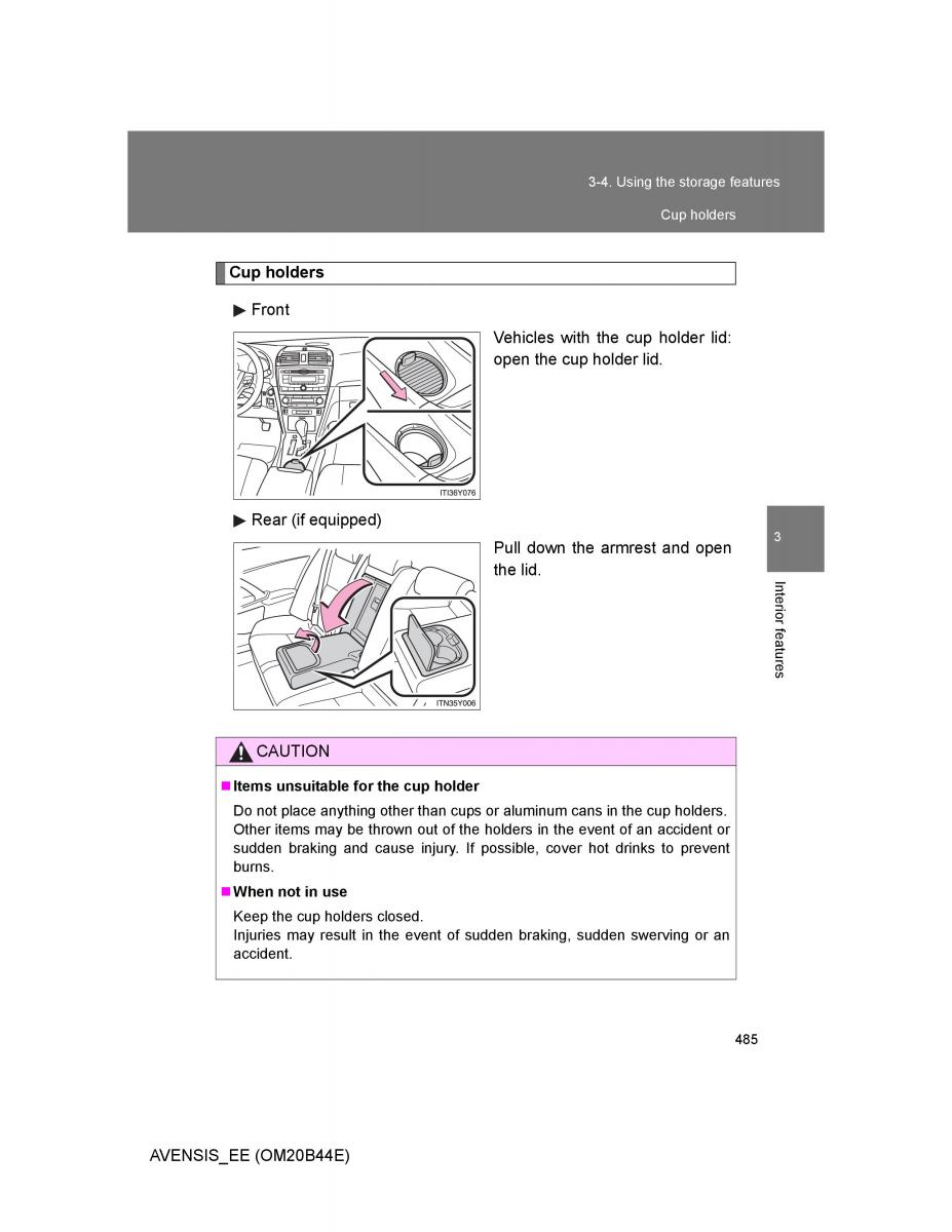 Toyota Avensis III 3 owners manual / page 485