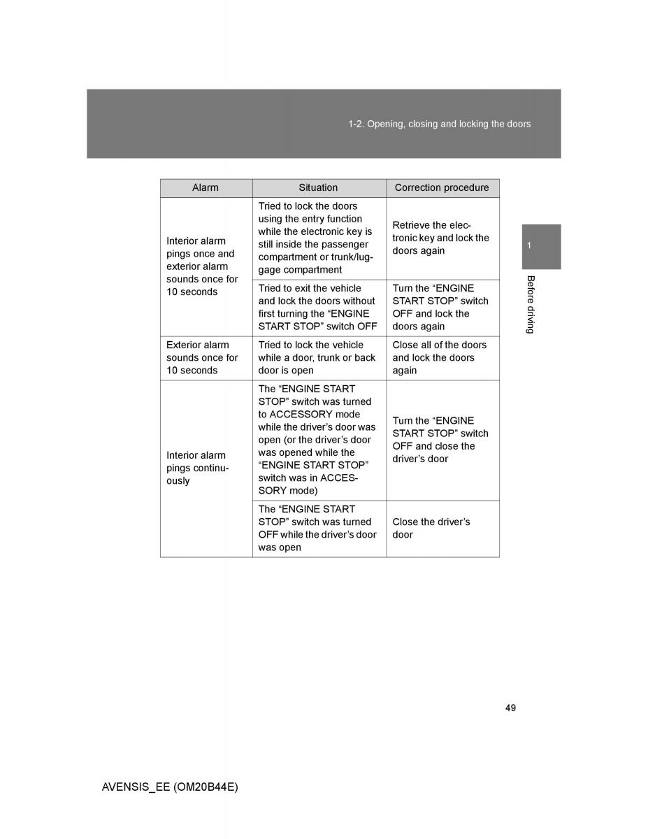 Toyota Avensis III 3 owners manual / page 49