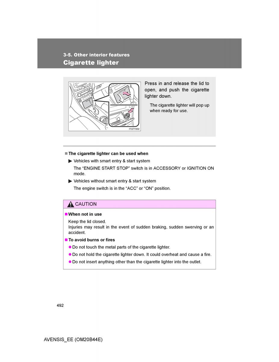 Toyota Avensis III 3 owners manual / page 492