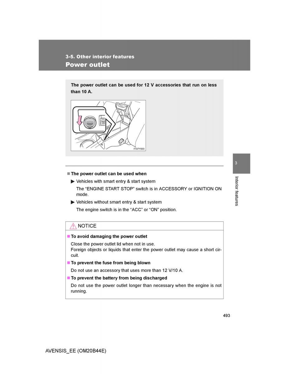 Toyota Avensis III 3 owners manual / page 493