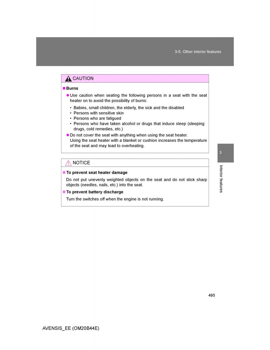 Toyota Avensis III 3 owners manual / page 495