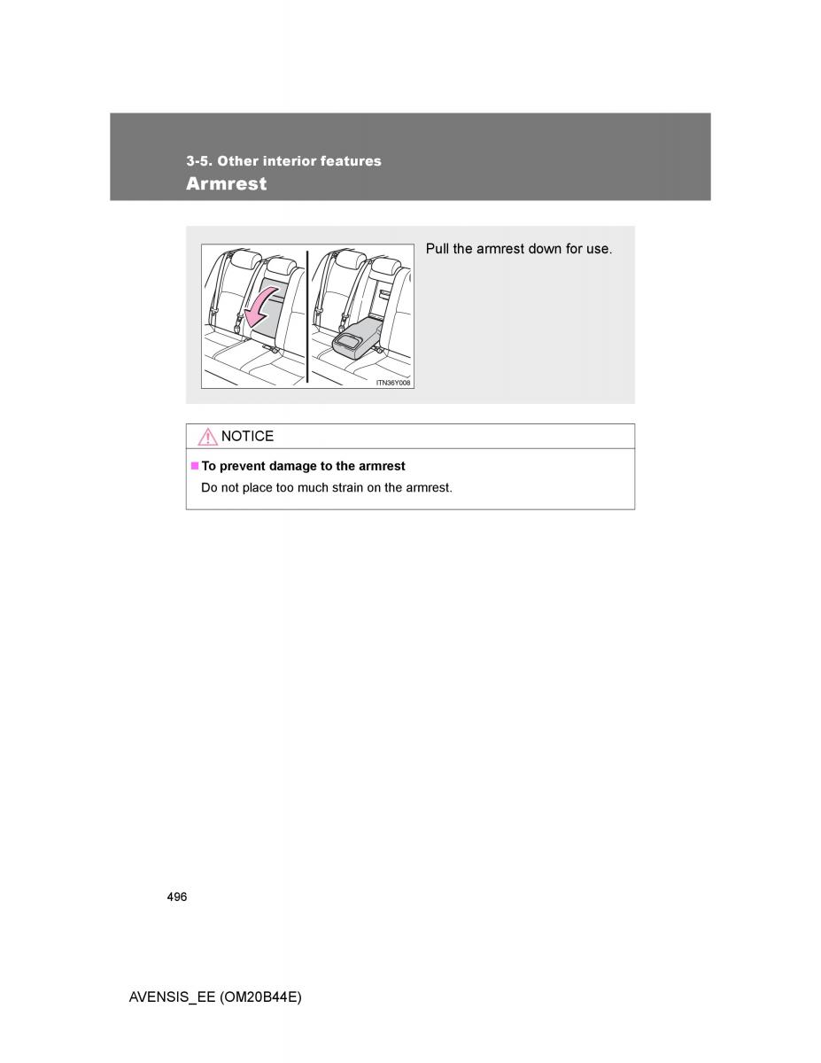 Toyota Avensis III 3 owners manual / page 496