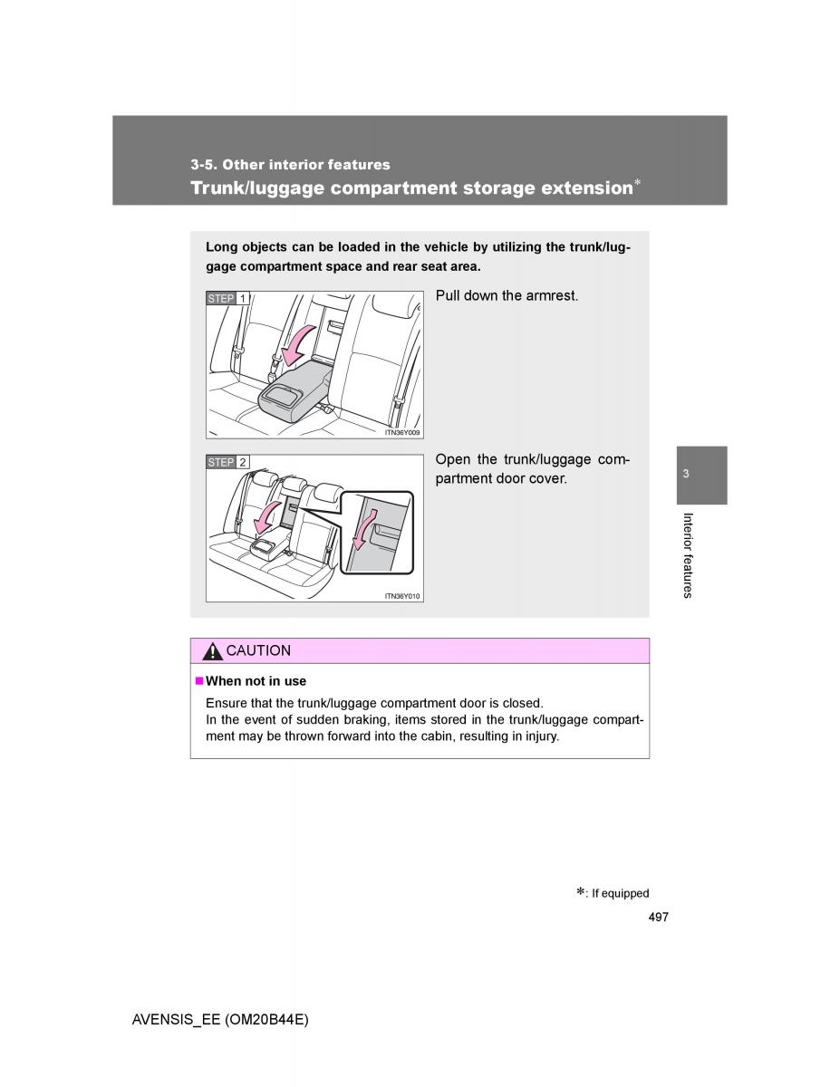 Toyota Avensis III 3 owners manual / page 497