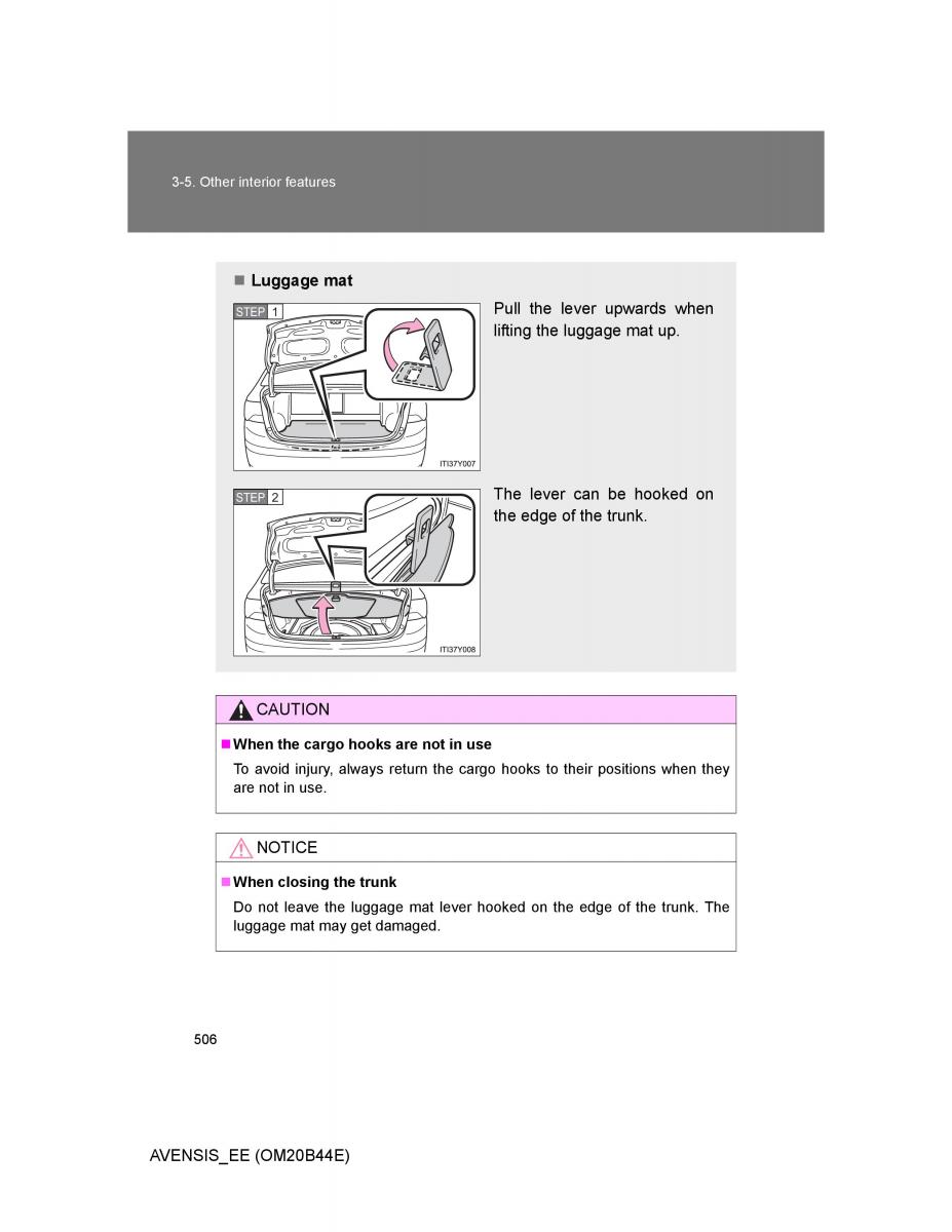 Toyota Avensis III 3 owners manual / page 506