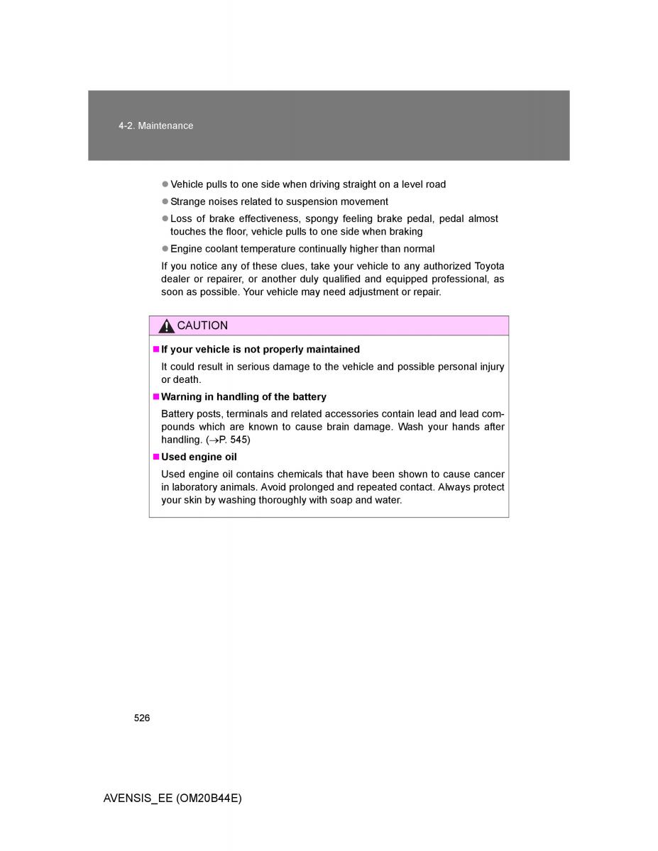 Toyota Avensis III 3 owners manual / page 526