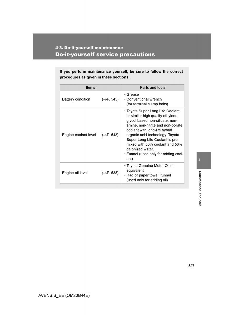 Toyota Avensis III 3 owners manual / page 527