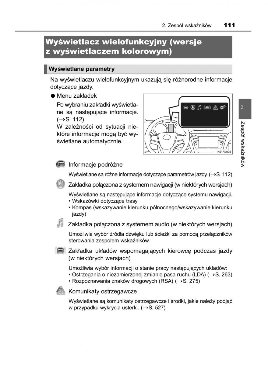 Toyota Avensis IV 4 instrukcja obslugi / page 111