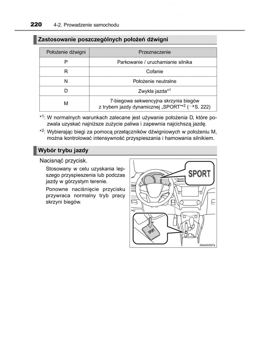 Toyota Avensis IV 4 instrukcja obslugi / page 220