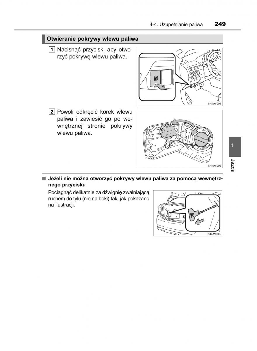 Toyota Avensis IV 4 instrukcja obslugi / page 249