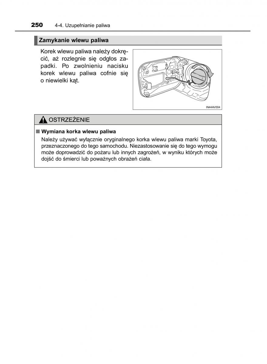 Toyota Avensis IV 4 instrukcja obslugi / page 250