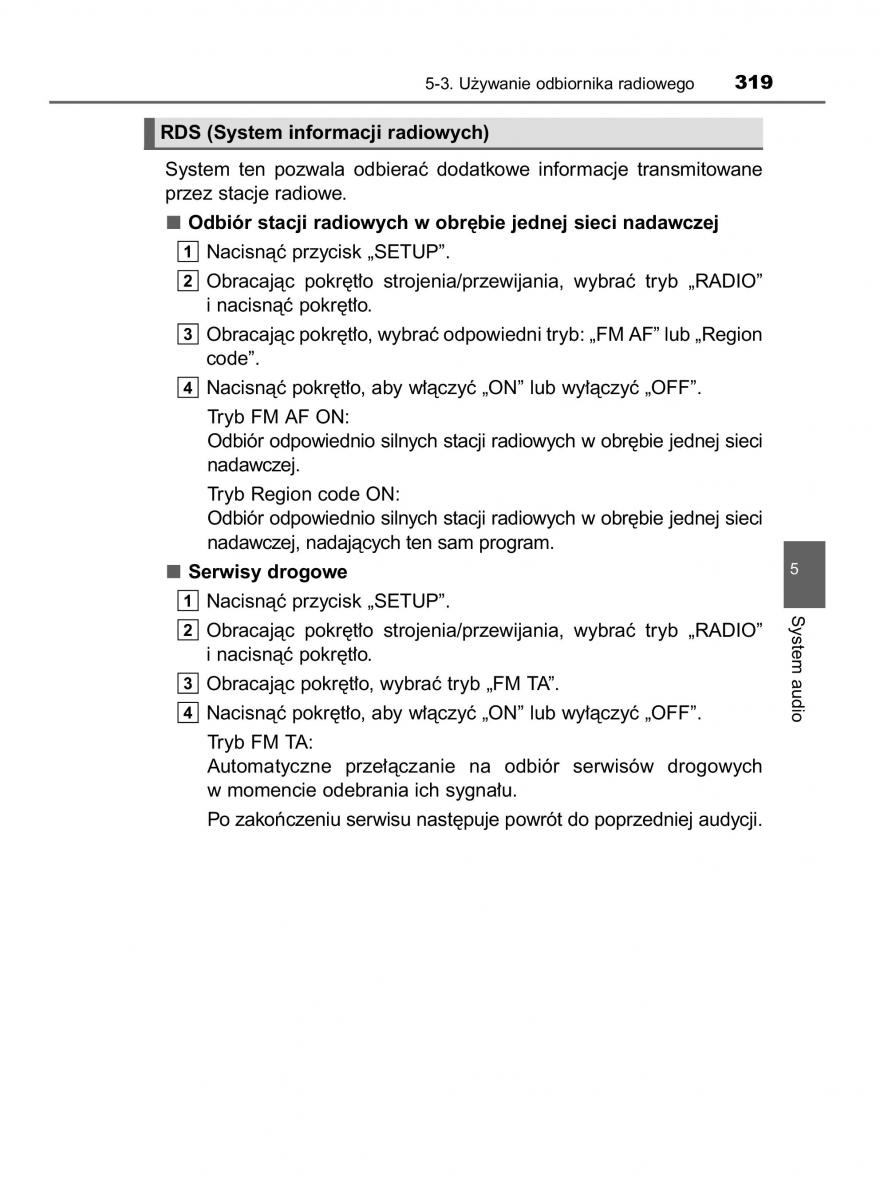 Toyota Avensis IV 4 instrukcja obslugi / page 319