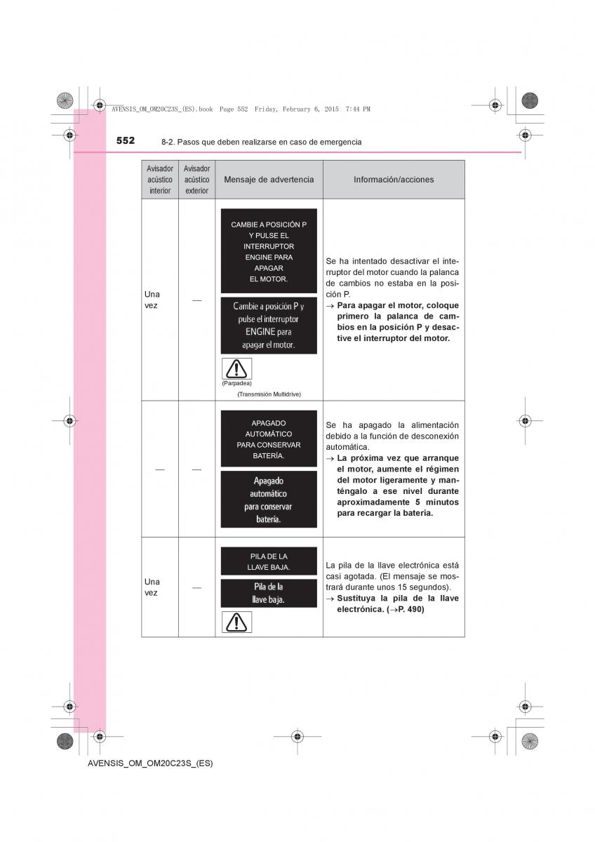 Toyota Avensis IV 4 manual del propietario / page 552