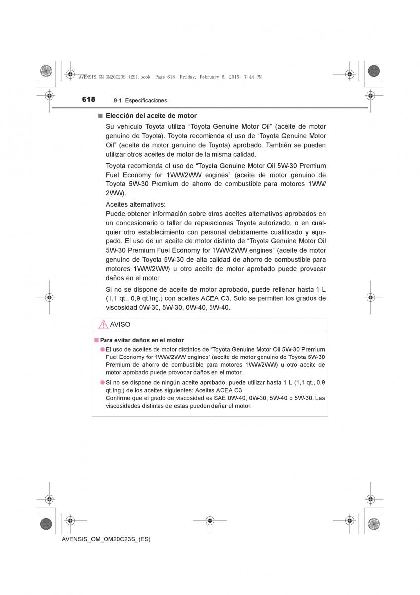 Toyota Avensis IV 4 manual del propietario / page 618