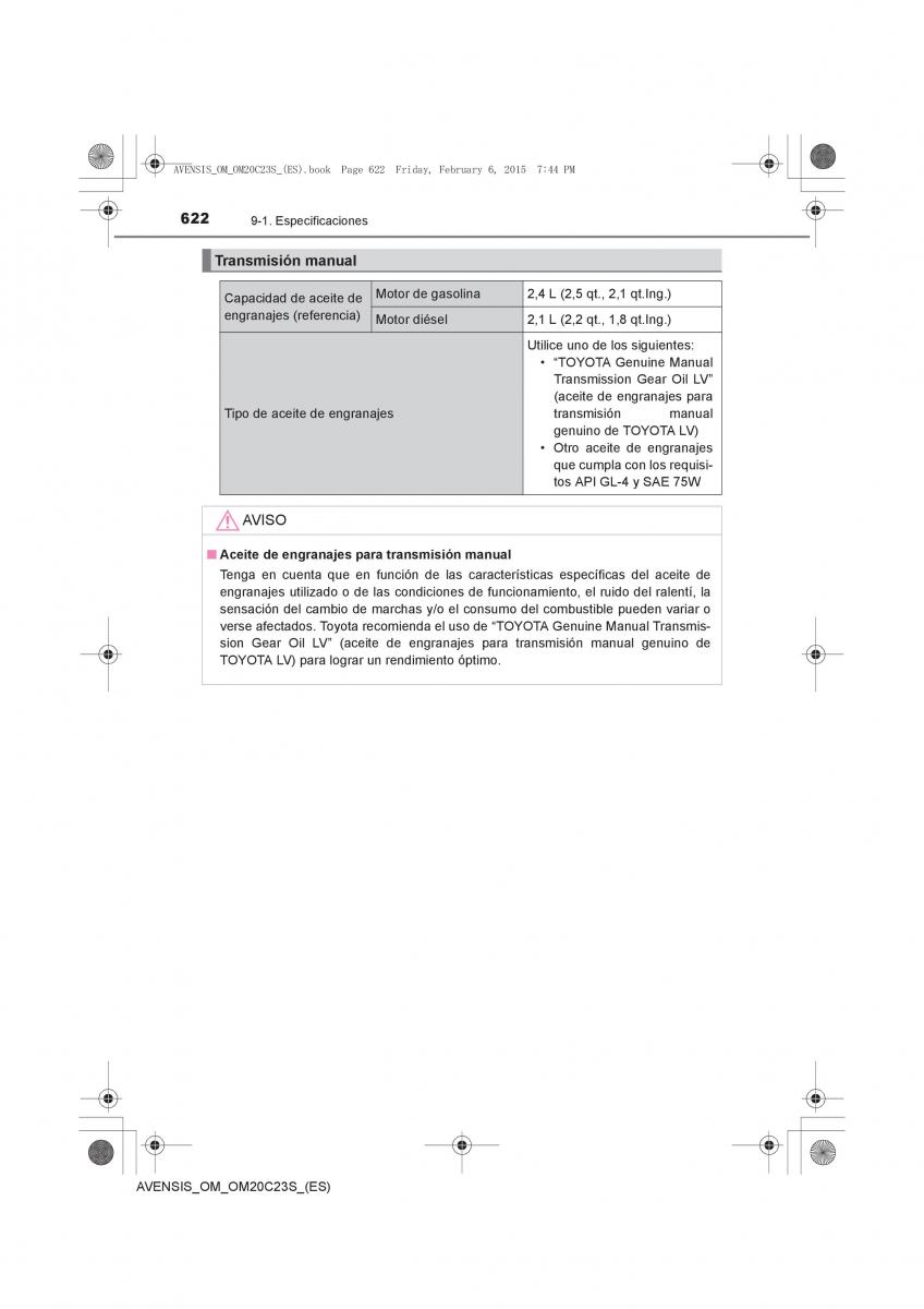 Toyota Avensis IV 4 manual del propietario / page 622