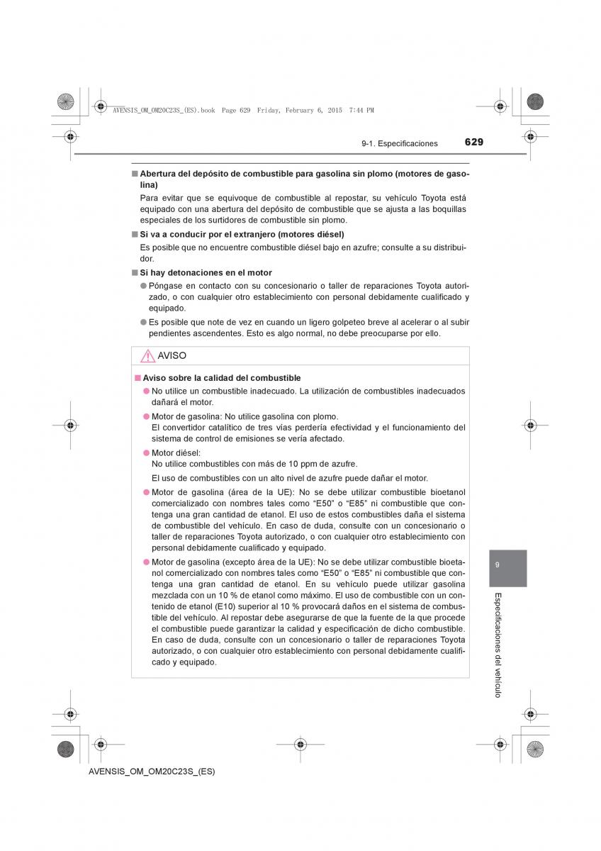 Toyota Avensis IV 4 manual del propietario / page 629