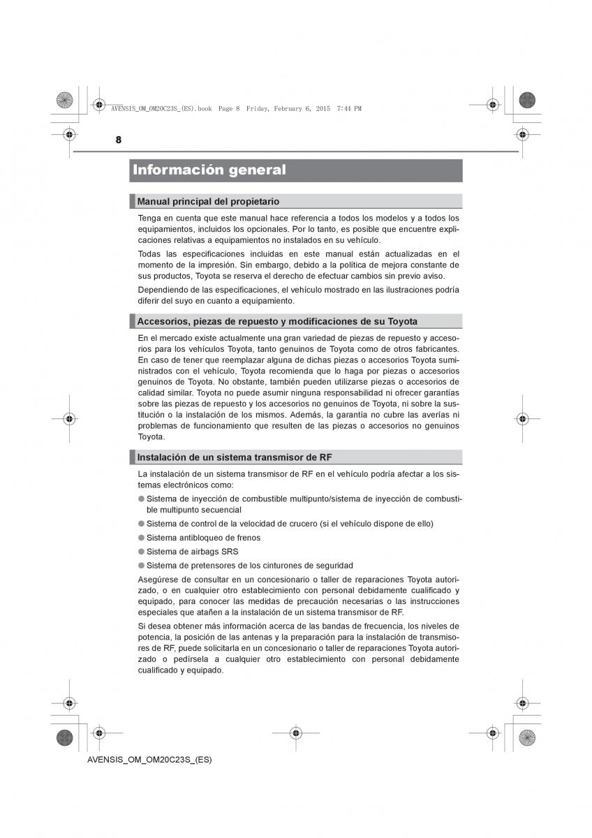 Toyota Avensis IV 4 manual del propietario / page 8