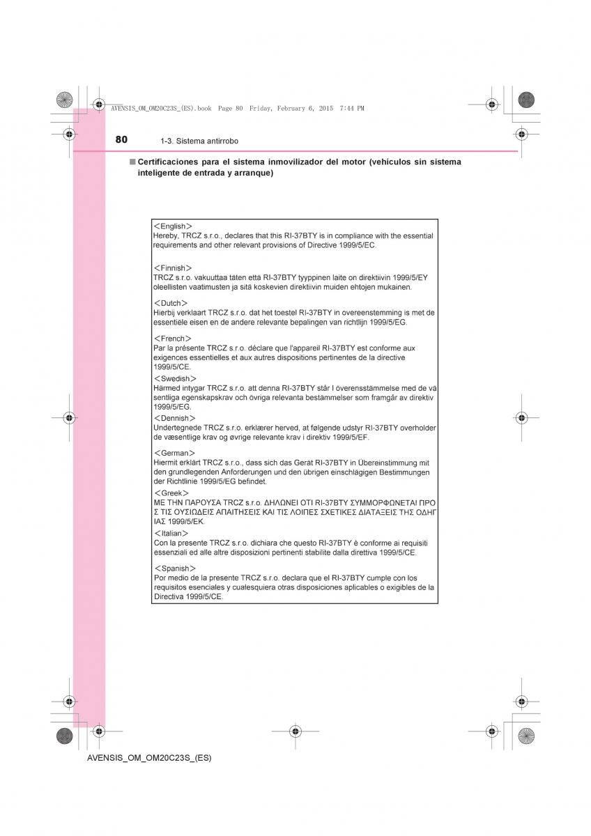 Toyota Avensis IV 4 manual del propietario / page 80