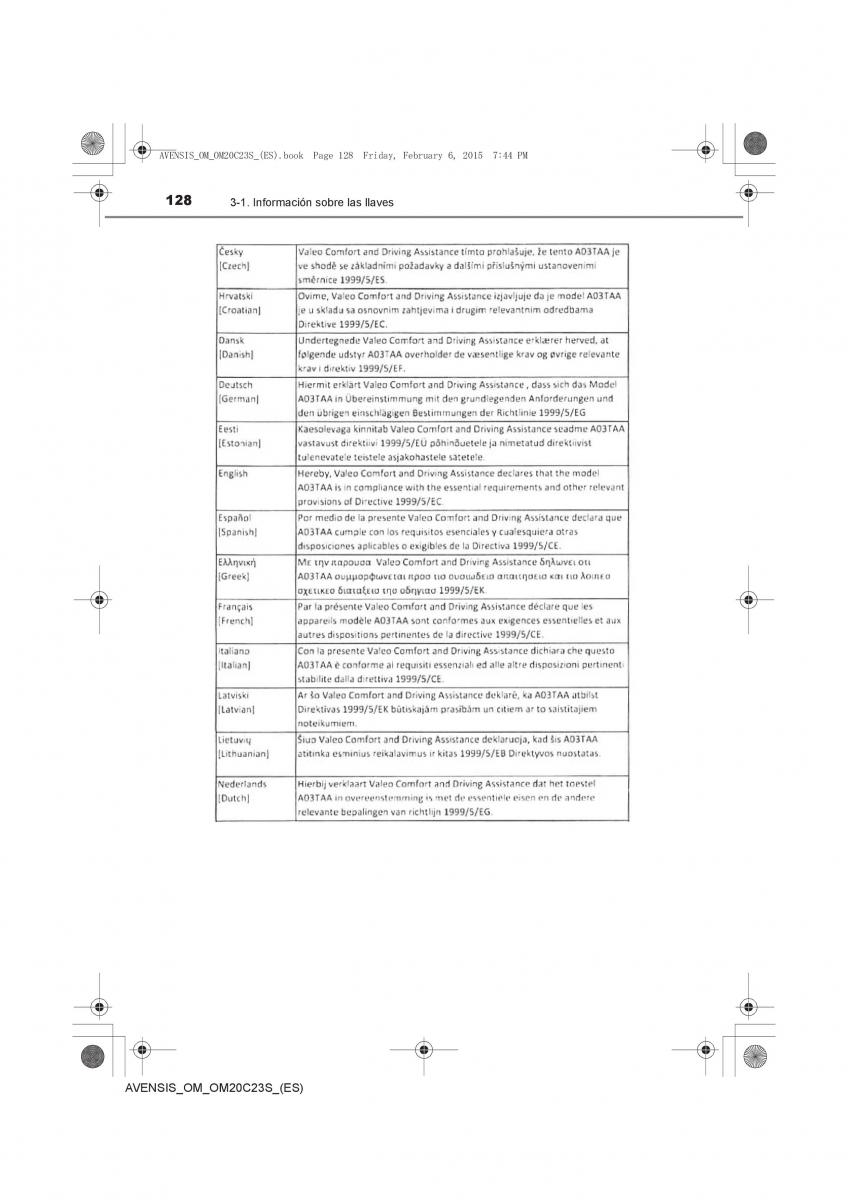 Toyota Avensis IV 4 manual del propietario / page 128