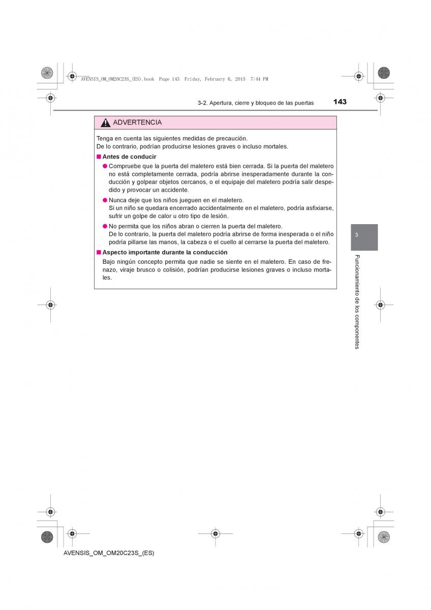 Toyota Avensis IV 4 manual del propietario / page 143