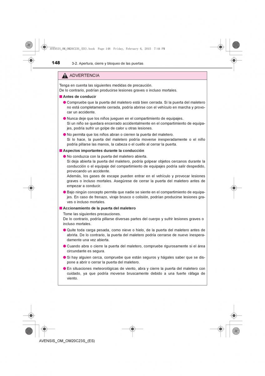 Toyota Avensis IV 4 manual del propietario / page 148