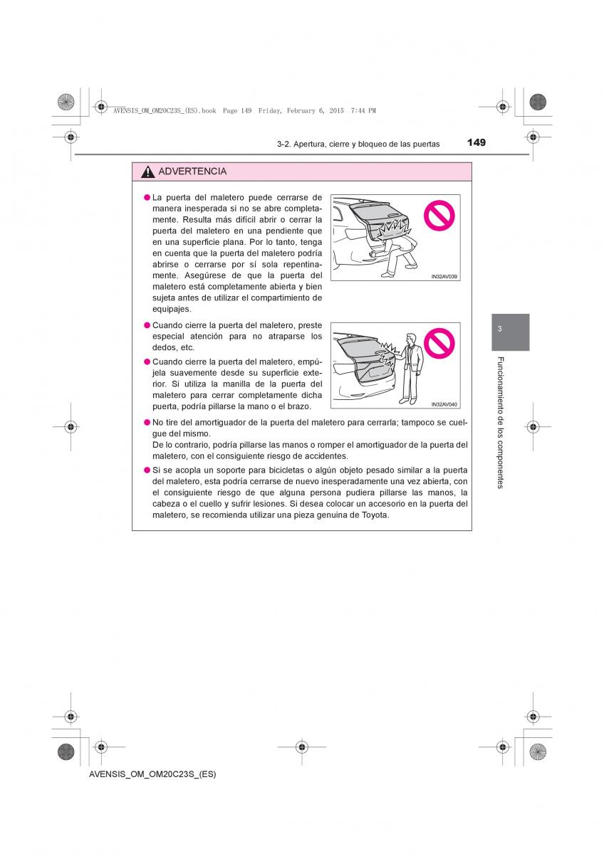 Toyota Avensis IV 4 manual del propietario / page 149