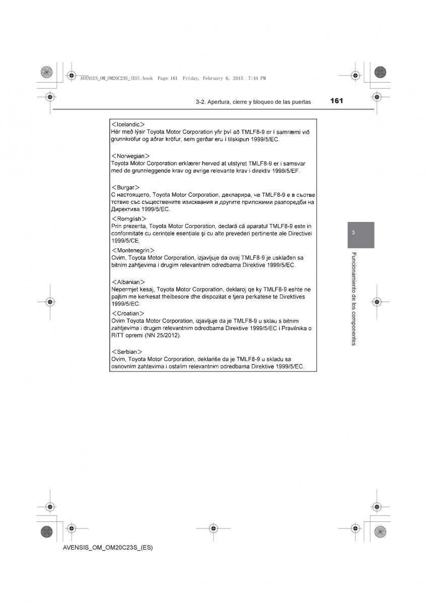 Toyota Avensis IV 4 manual del propietario / page 161