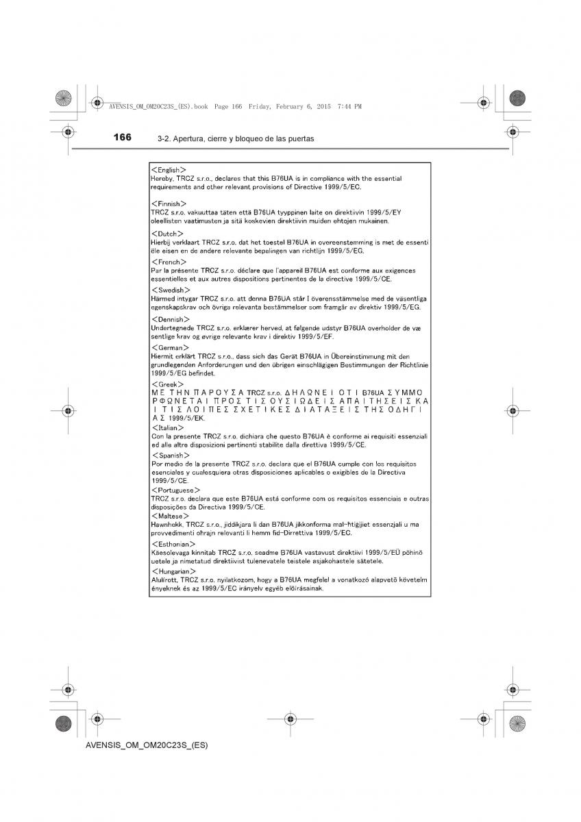 Toyota Avensis IV 4 manual del propietario / page 166