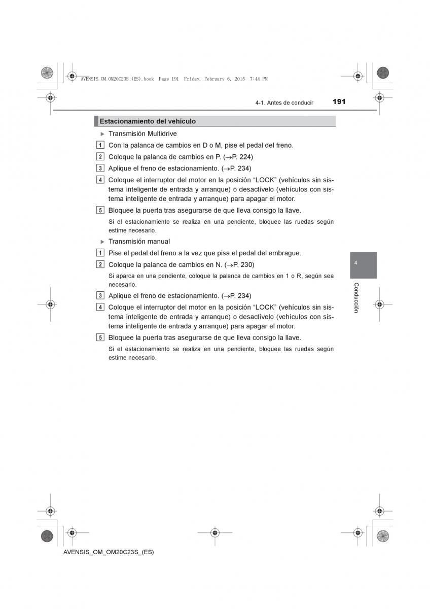 Toyota Avensis IV 4 manual del propietario / page 191