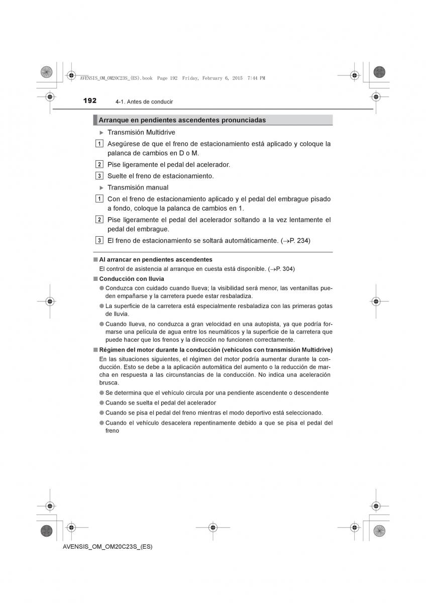 Toyota Avensis IV 4 manual del propietario / page 192