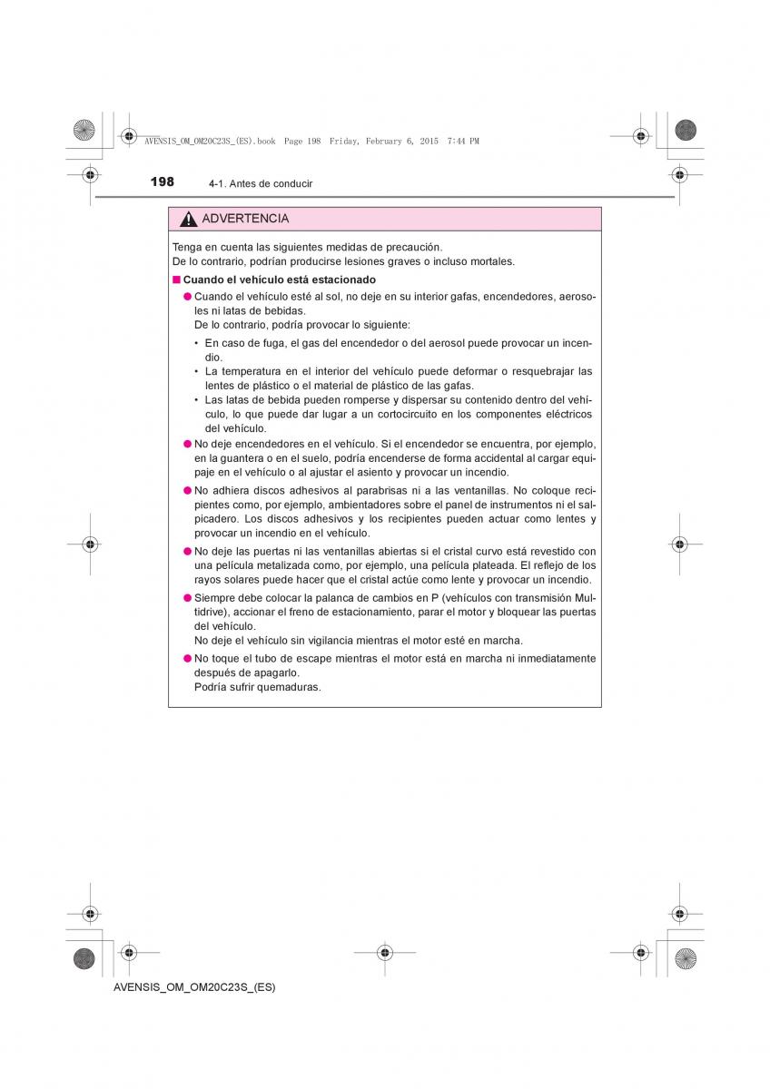 Toyota Avensis IV 4 manual del propietario / page 198