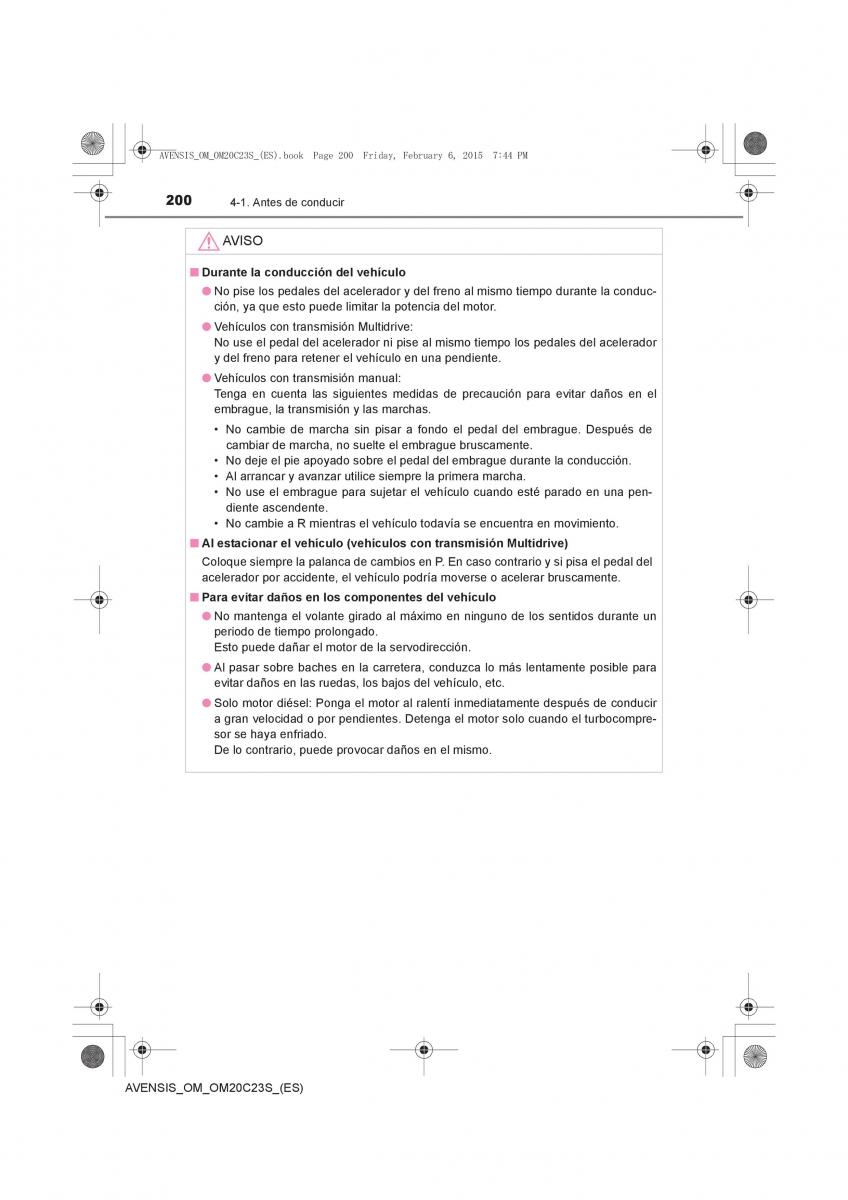 Toyota Avensis IV 4 manual del propietario / page 200