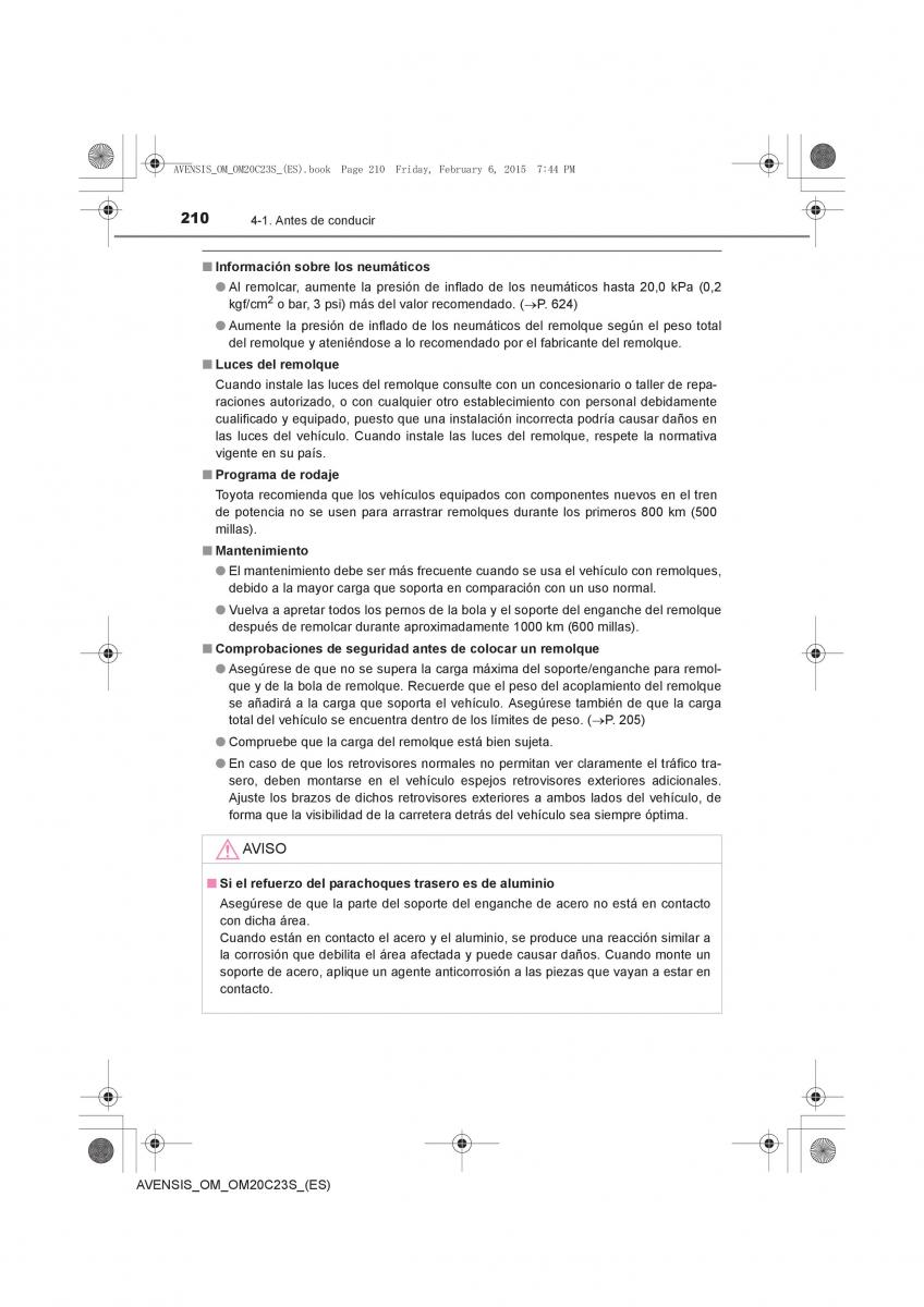 Toyota Avensis IV 4 manual del propietario / page 210